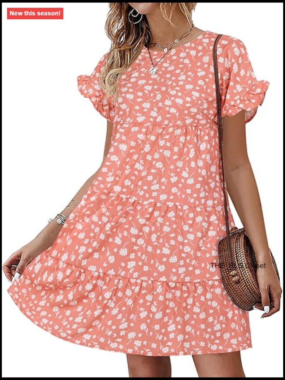 Womens Boho Floral Ruffle Sleeve Babydoll Loose Flowy Pleated Mini Dress